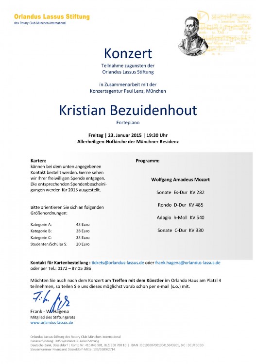 Konzertankündigung K. Bezuidenhout 23.01.2015